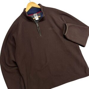 The North Face Mens XL Brown Grid Fleece Quarter Zip Pullover Waffle Knit Jacket
